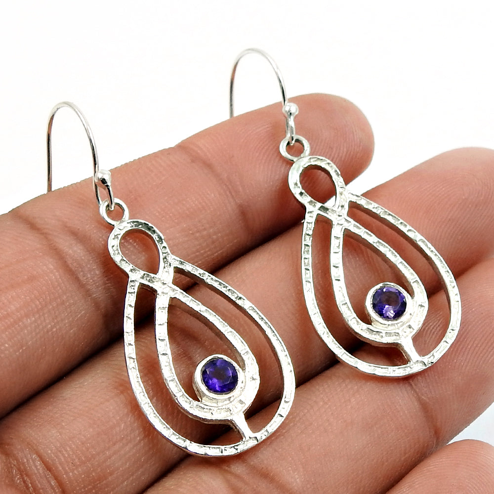 Natural Amethyst Gemstone 925 Silver Drop Dangle Vintage Earrings For Girls W17