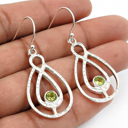 Natural Peridot Gemstone 925 Silver Drop Dangle Ethnic Earrings For Girls X17