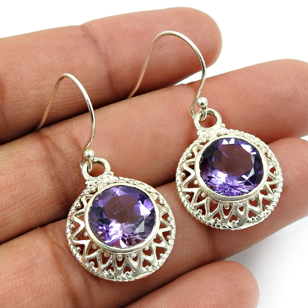 Amethyst Gemstone Earring 925 Sterling Silver Tribal Jewelry