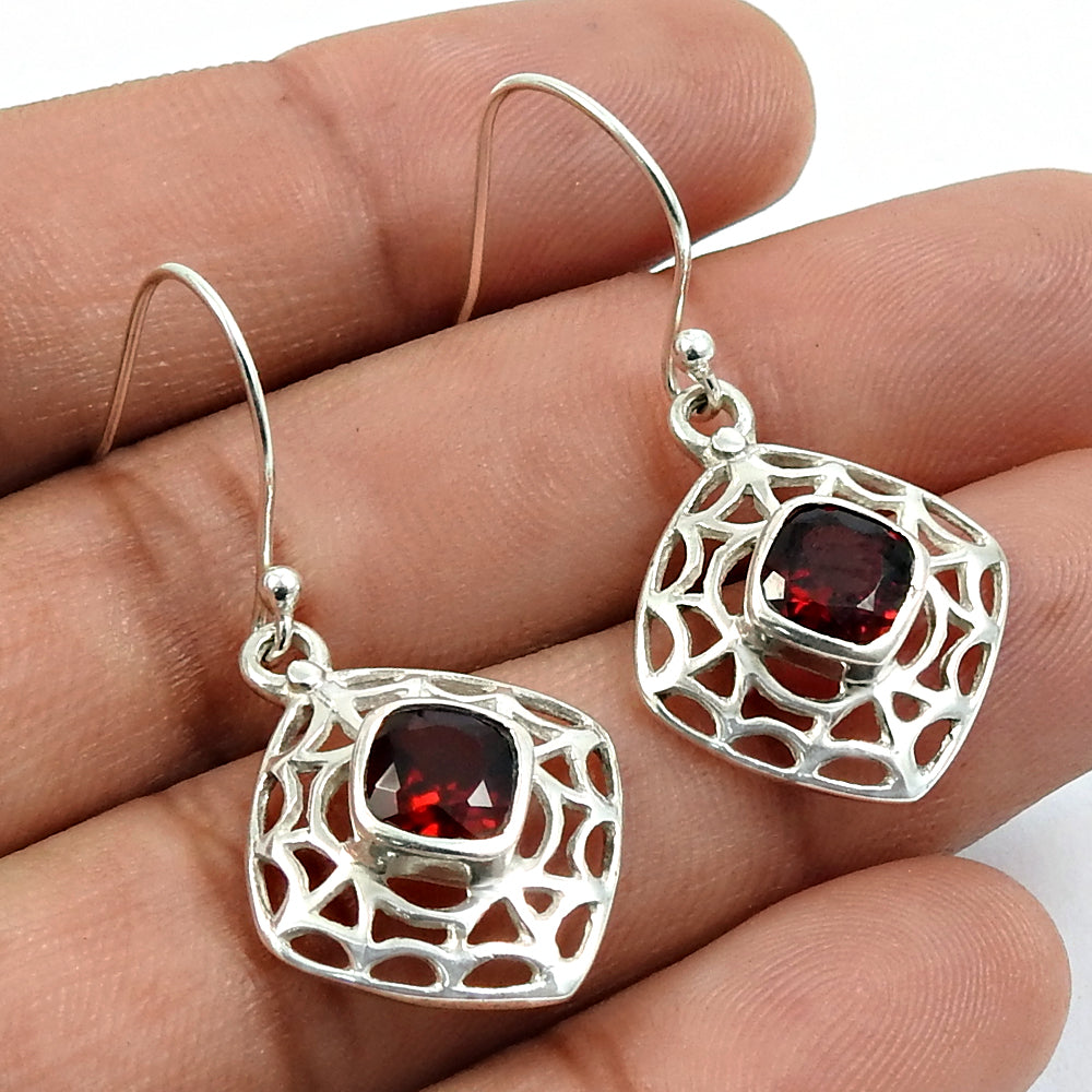 Gift For Her 925 Sterling Silver Natural Garnet Gemstone Ethnic Earrings Jewelry