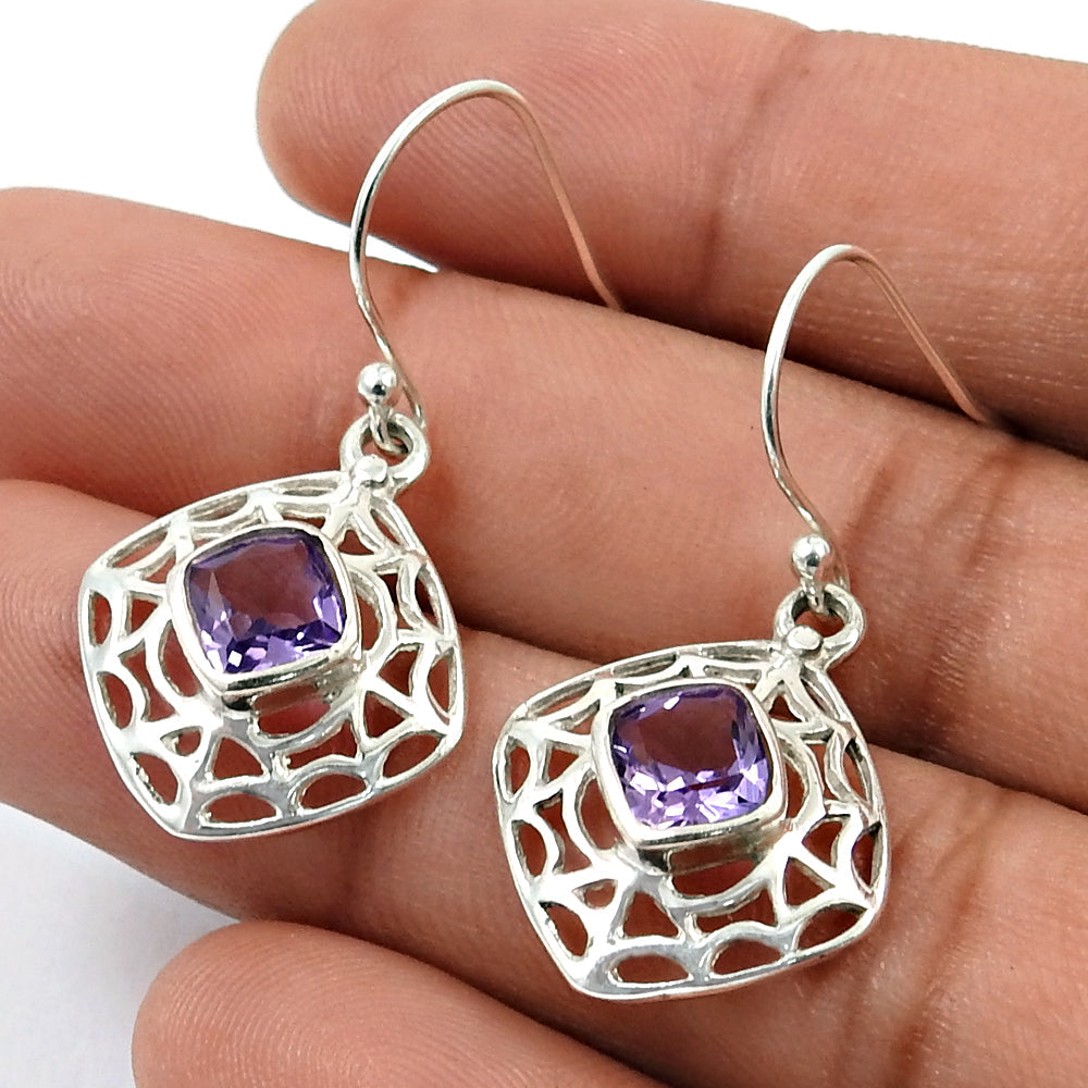 Natural Amethyst Gemstone Drop Dangle Bohemian Earrings 925 Silver For Girls K37