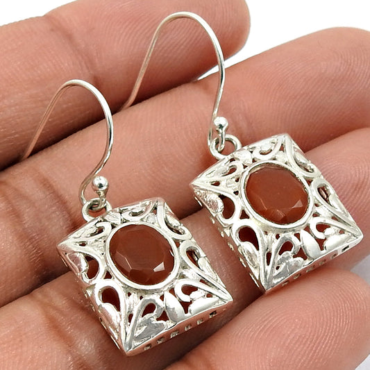 Woman Gift 925 Silver Natural Carnelian Drop Dangle Boho Earrings E18