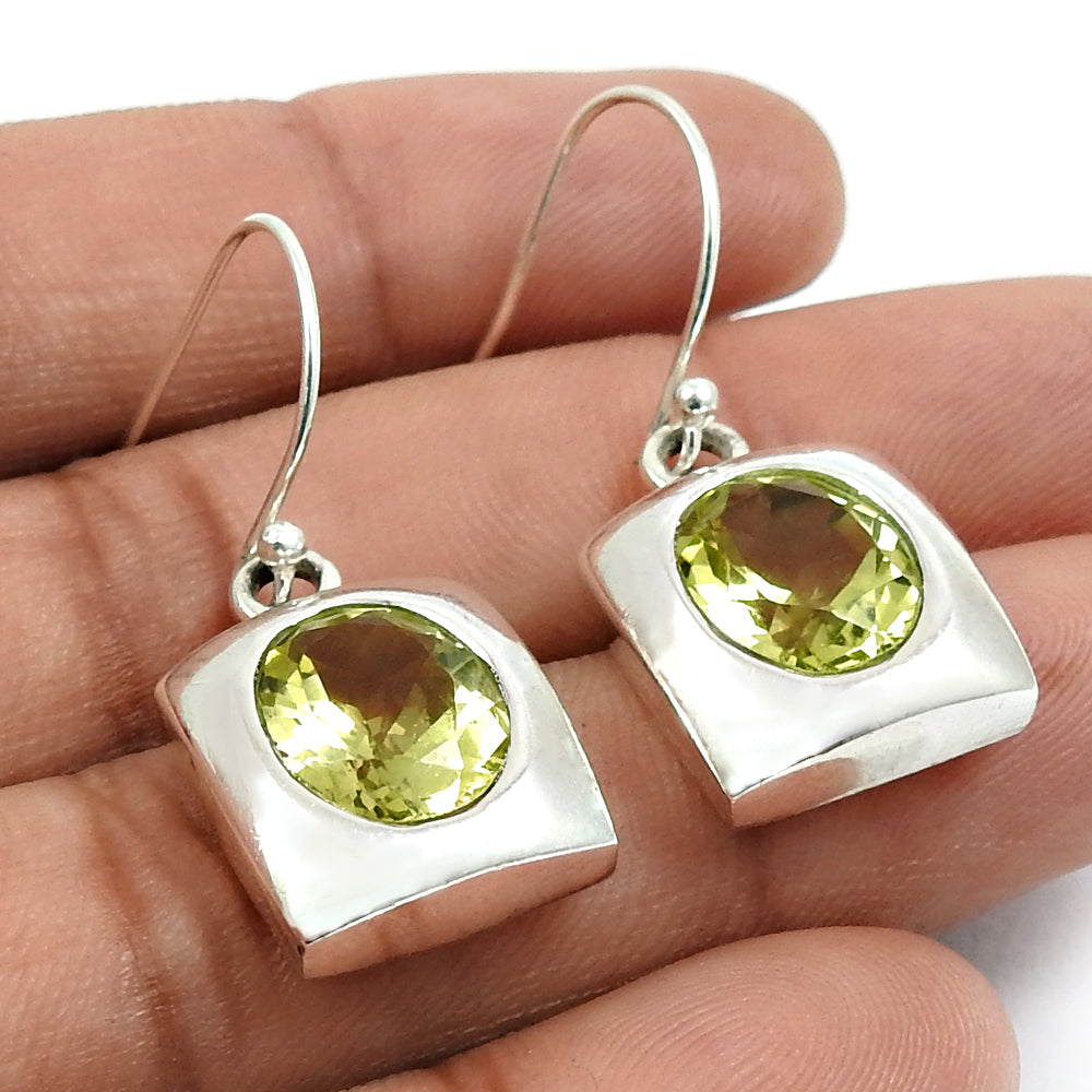 Natural Lemon Topaz Gemstone Drop Dangle Vintage Earrings 925 Silver G18