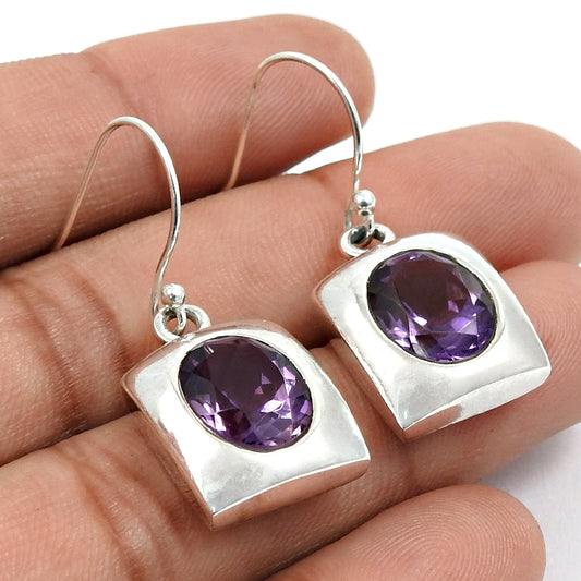 Natural Amethyst Gemstone Dangle Ethnic Earrings 925 Silver Wholesale Jewelry W4