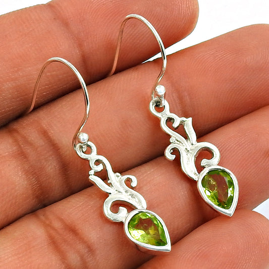 Natural Peridot Gemstone Drop Dangle Boho Earrings 925 Silver For Women Y37