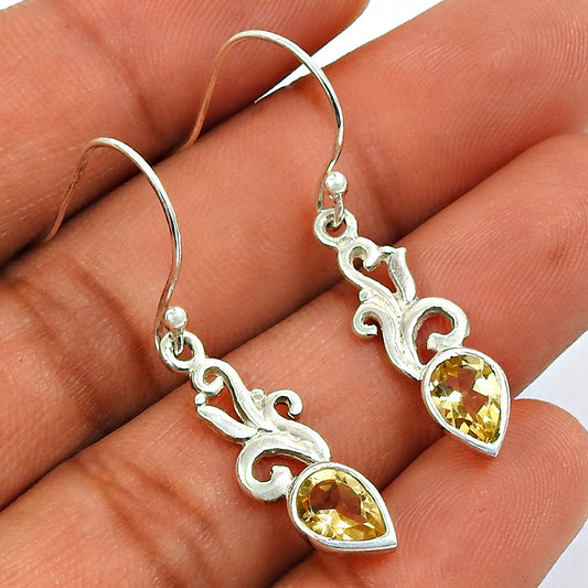 Natural Citrine Gemstone Drop Dangle Ethnic Yellow Earrings 925 Silver J17