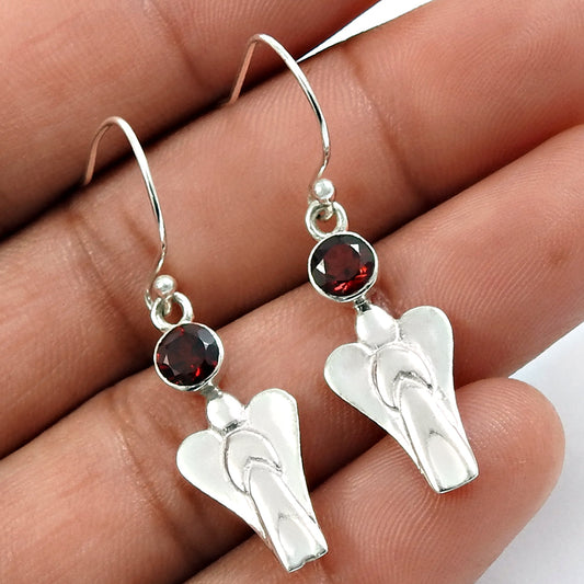 Woman Gift 925 Silver Natural Garnet Gemstone Dangle Ethnic Earrings L18