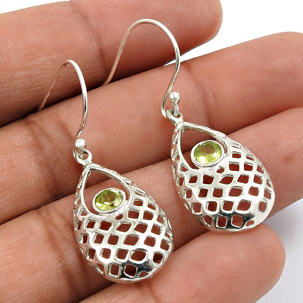 Natural Peridot Gemstone 925 Silver Drop Dangle Vintage Earrings For Girls B31