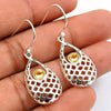 Natural Citrine Gemstone 925 Silver Drop Dangle Ethnic Earrings For Girls C31