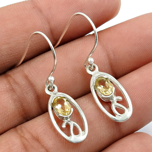 Natural Citrine Gemstone Drop Dangle Boho Earrings 925 Sterling Silver F31