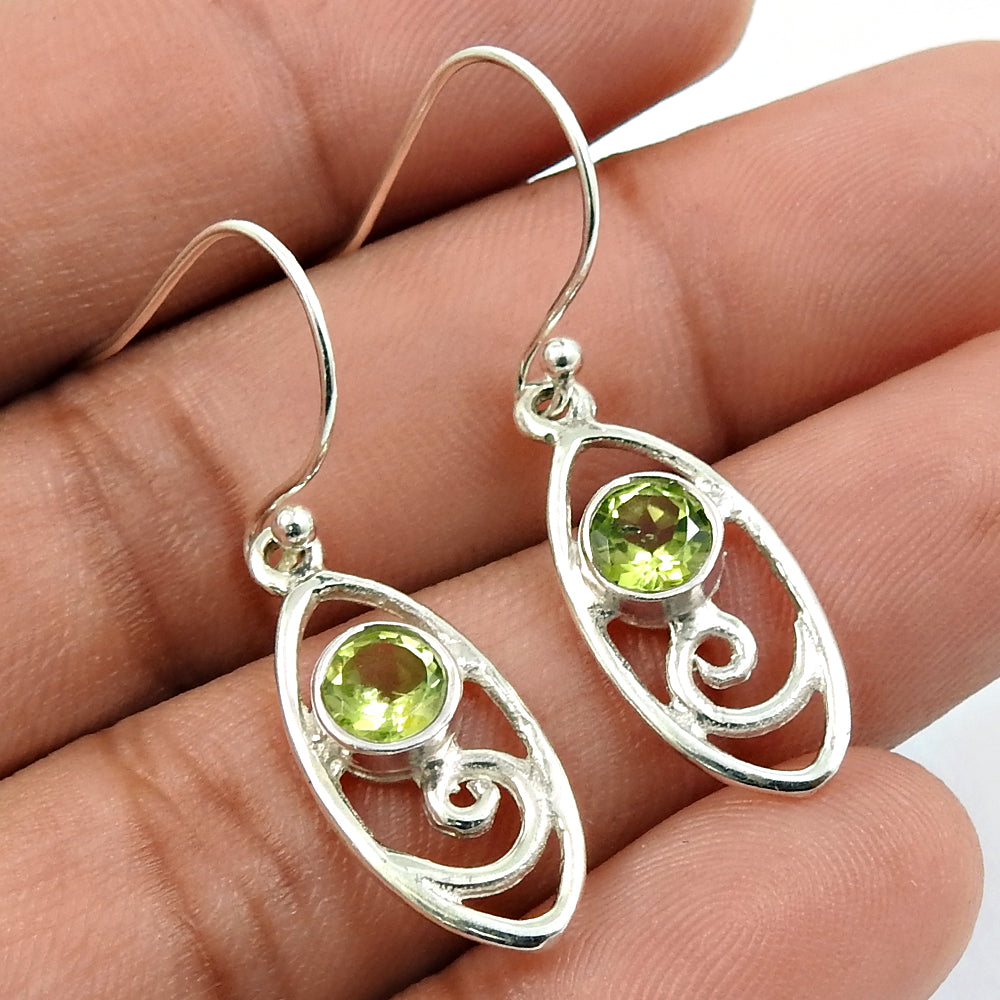 Wedding Gift For Her 925 Silver Natural Peridot Drop Dangle Vintage Earrings C18