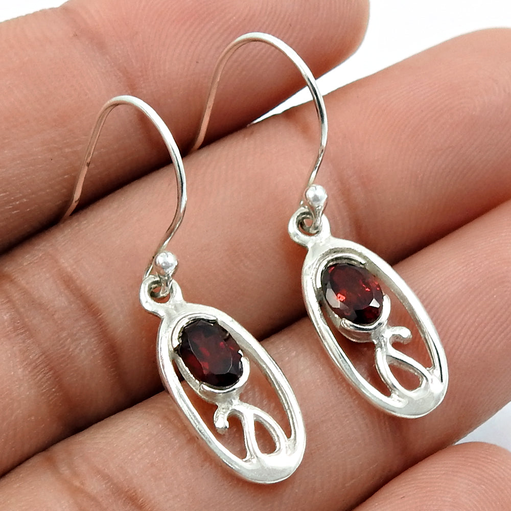 Natural Garnet Gemstone Drop Dangle Bohemian Earrings 925 Silver For Girls O38