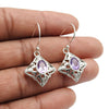 February Birth Oval Natural Amethyst Solid Silver Dangle Drop Hook Wife Earrings