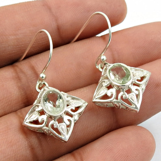 Natural Green Amethyst Drop Dangle Tribal Earrings 925 Silver For Girls Q2