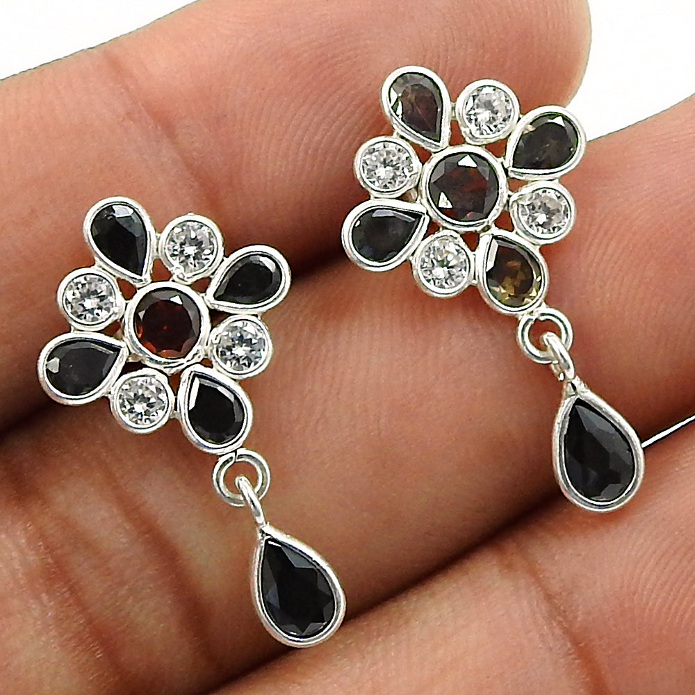 Woman Gift 925 Silver Natural Garnet Drop Dangle Bohemian Earrings W18