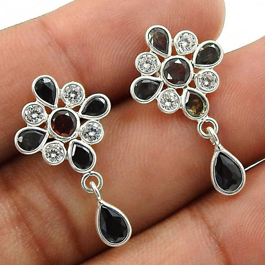 Woman Gift 925 Silver Natural Garnet Drop Dangle Bohemian Earrings W18