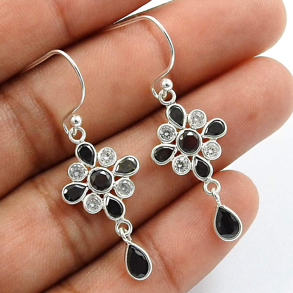 Cubic Zirconia Gemstone Unique Tribal Dangle Drop Hook Earrings 925 Solid Silver