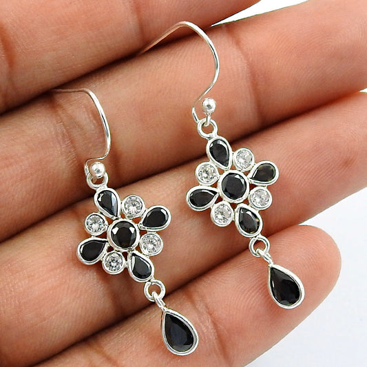 Natural Cubic Zirconia Drop Dangle Bohemian Black Earrings 925 Silver K19