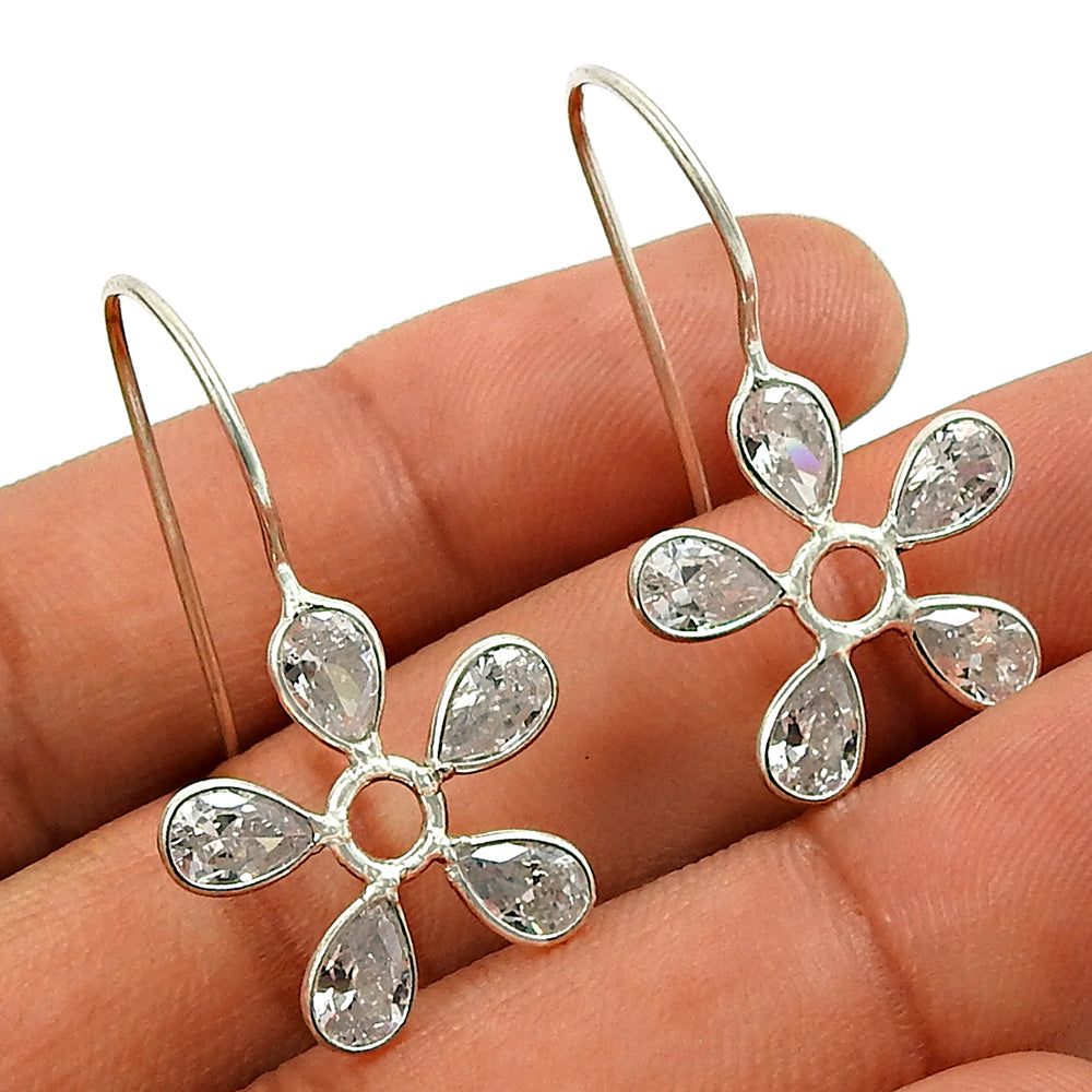 Natural Cubic Zirconia 925 Silver Drop Dangle Ethnic Earrings For Women M19