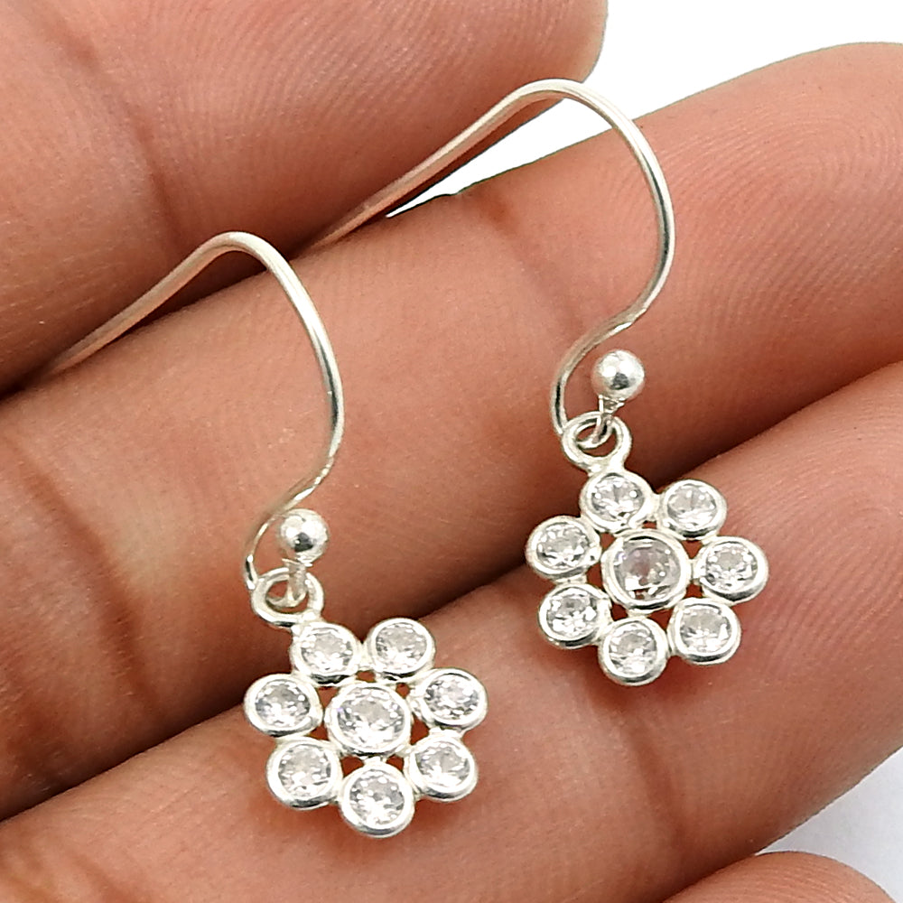 925 Sterling Silver Natural Cubic Zirconia Bezel Boho Hook New Dangling Earrings