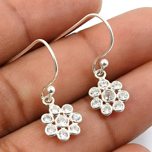 925 Sterling Silver Natural Cubic Zirconia Bezel Boho Hook New Dangling Earrings