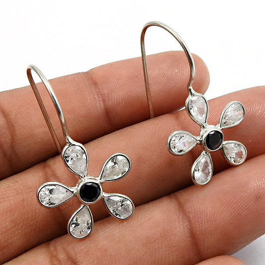 Natural Cubic Zirconia 925 Silver Drop Dangle Boho Earrings For Women B34