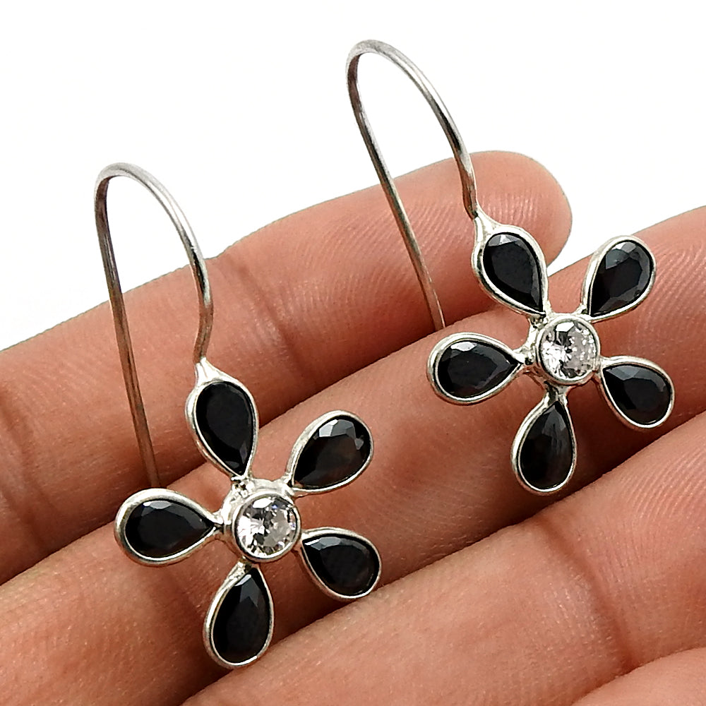 Natural Cubic Zirconia Drop Dangle Bohemian Black Earrings 925 Silver F34