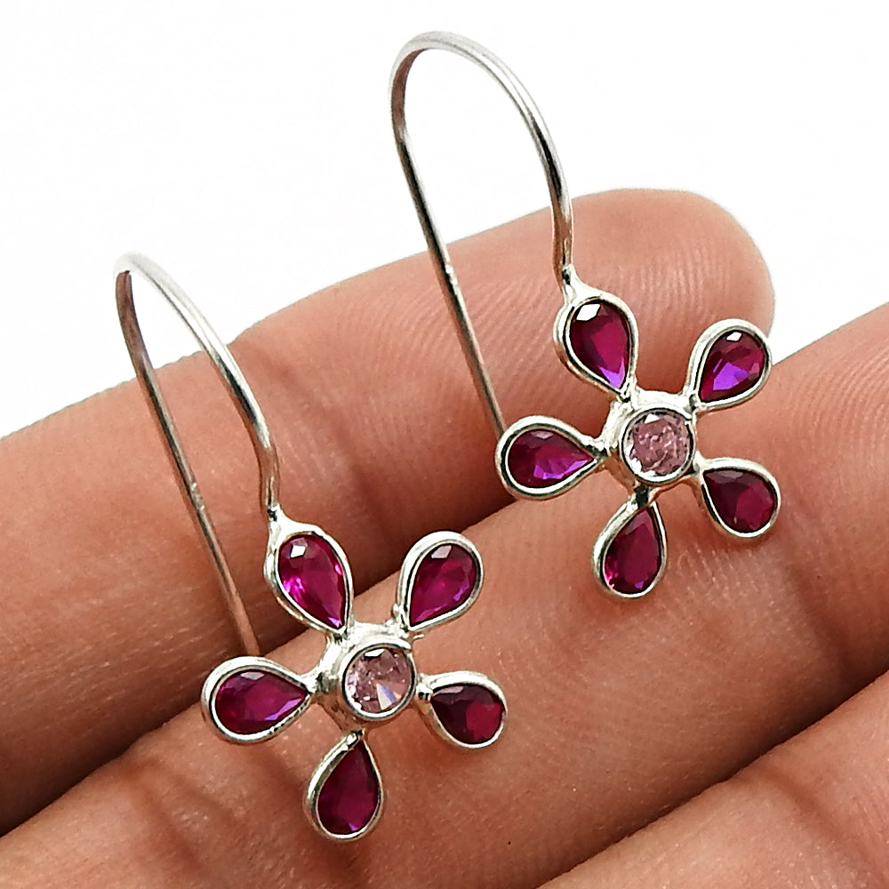 Woman Gift Natural Cubic Zirconia 925 Silver Flower Earrings Handmade Q2