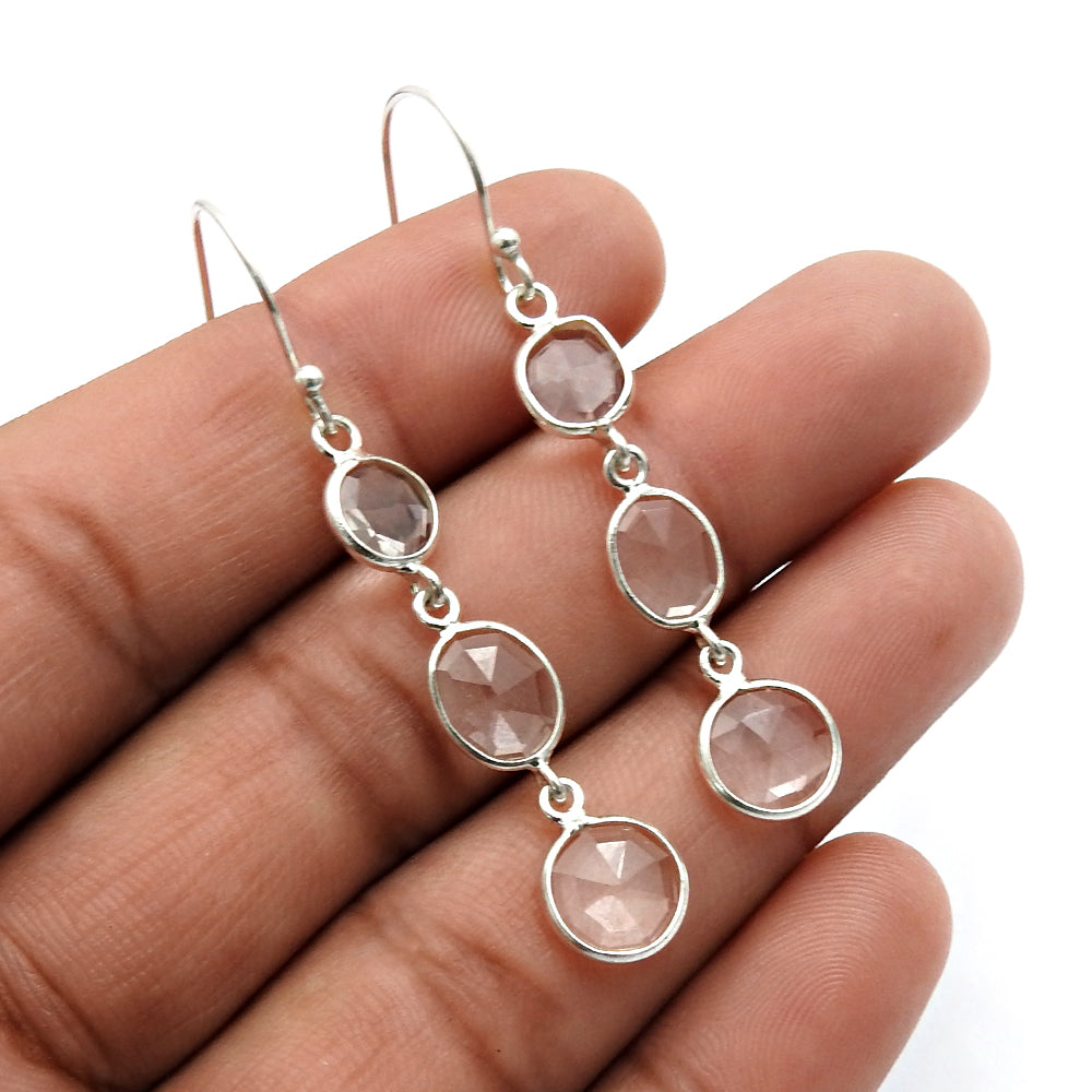 Woman Gift Natural Crystal Gemstone 925 Sterling Silver Trendy Earrings