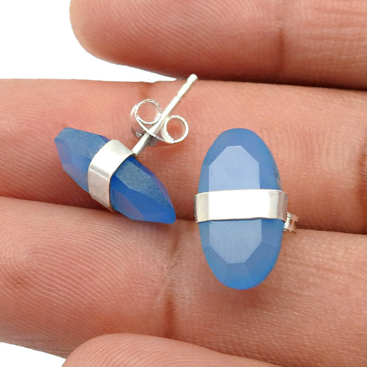 Chalcedony Gemstone Solid Sterling Silver Wedding Stud Post Daughter Earrings