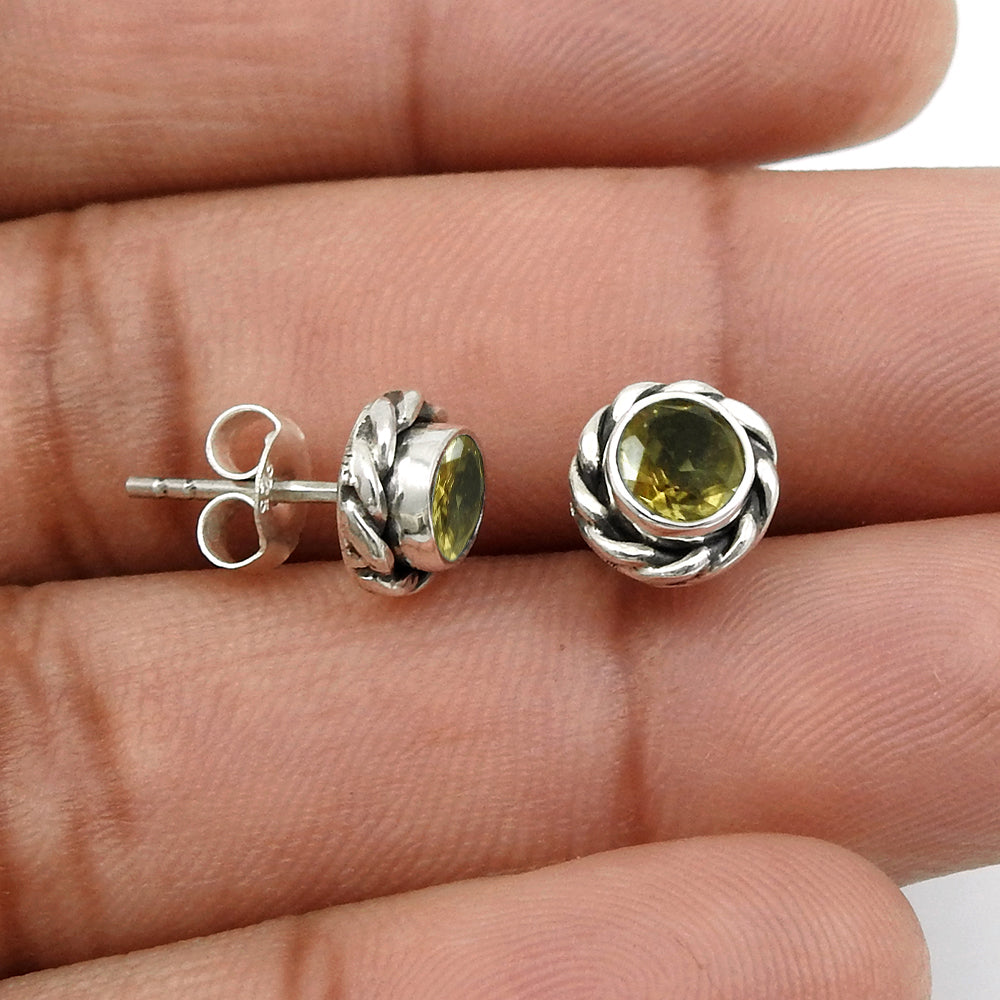 Round Citrine Stone 925 Sterling Silver Wife Stud Post Butterfly Bezel Earrings