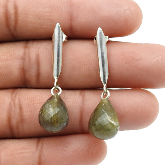 Natural Labradorite 925 Silver Drop Dangle Bohemian Earrings For Women G46