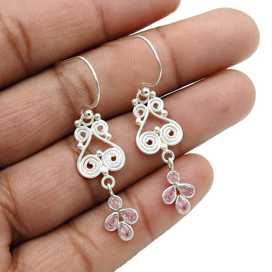 Friendship Day Deal Sterling Silver December Natural Pink Cz New Dangle Earrings