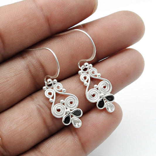 Natural Cubic Zirconia 925 Sterling Silver Dangle Drop Mother Unique Earrings