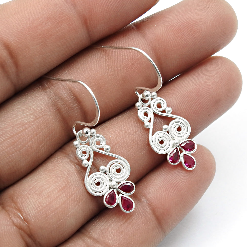 Pear Pink Cubic Zirconia Gemstone 925 Solid Silver Hook Dangle Trendy Earrings