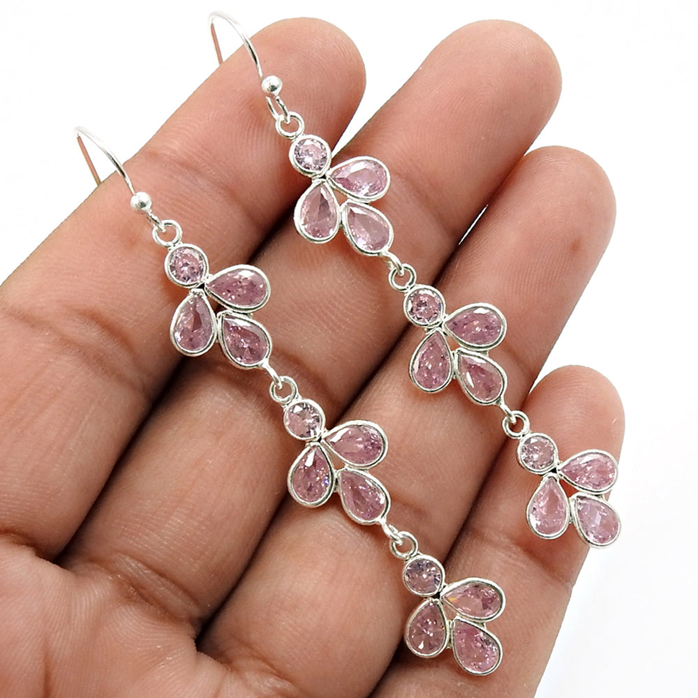 Natural Pink CZ 925 Sterling Silver Dangle Earrings Proposal Jewelry Gift For Her