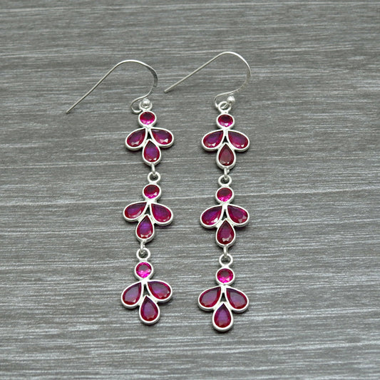 Pink Cubic Zirconia Stone Solid Sterling Silver Wedding New Dangle Drop Earrings