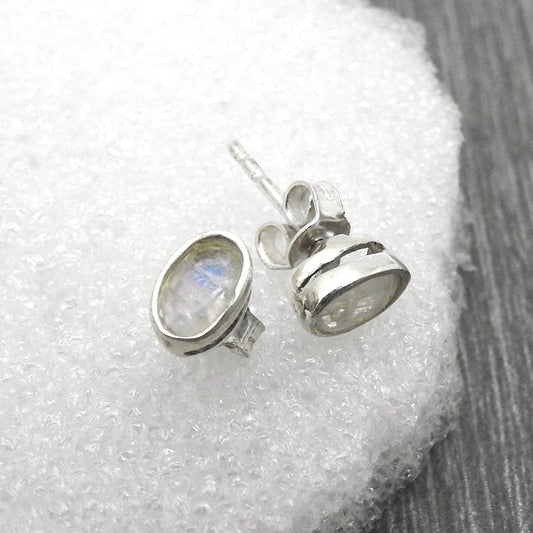 Rainbow Moonstone Stone Solid Sterling Silver Stud Post Mother Trendy Earrings