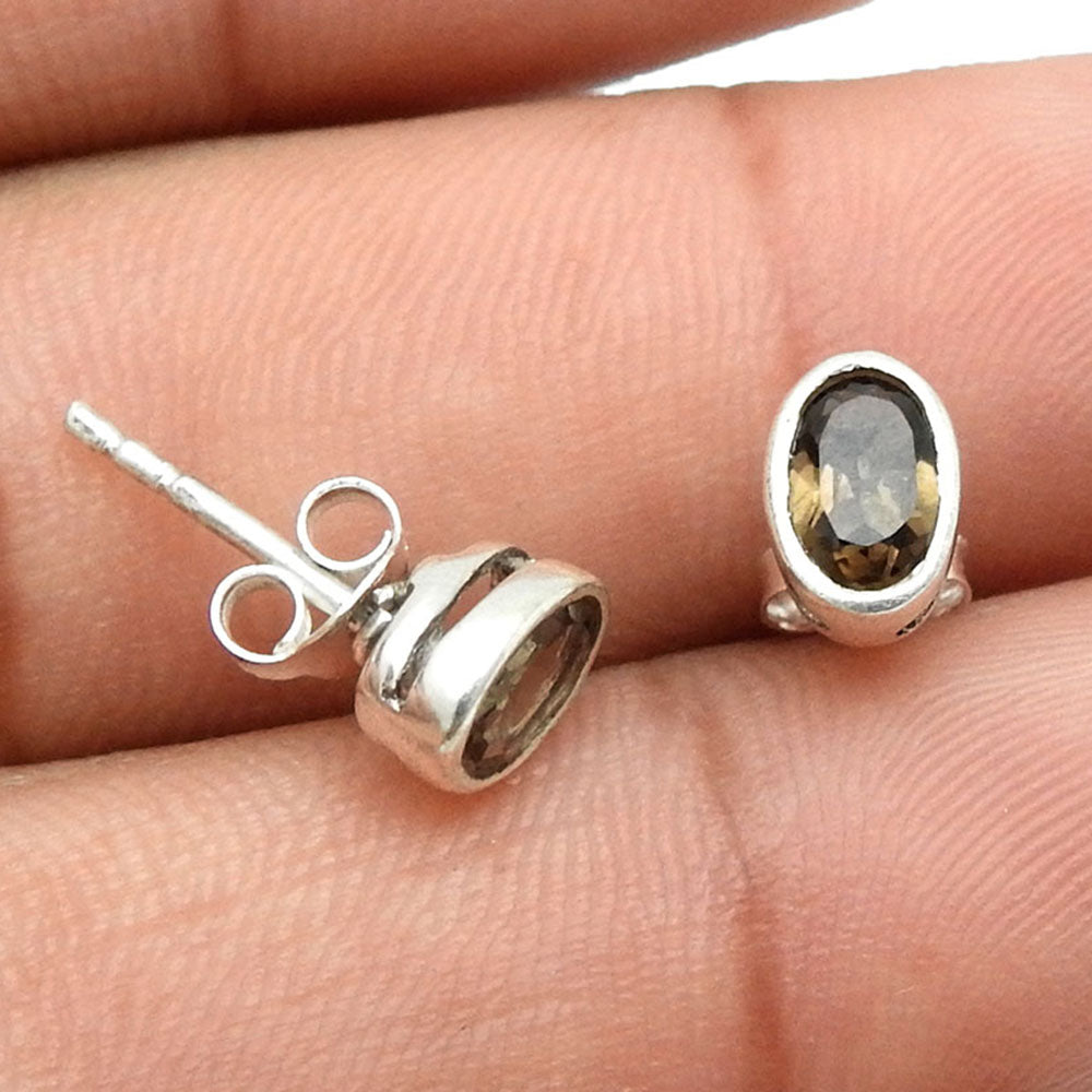 Sterling Silver Smoky Quartz Gemstone Boho Friendship Day New Stud Post Earrings