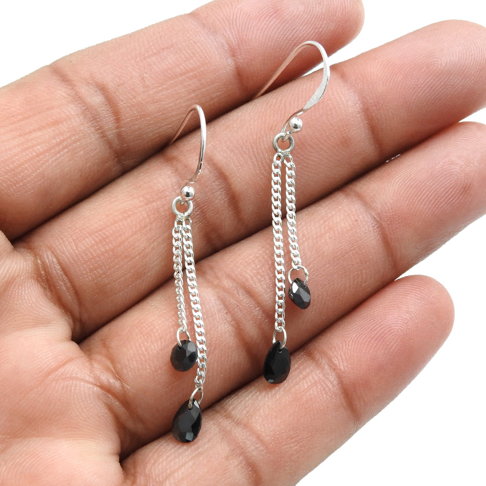 Black Cz Gemstone Sterling Silver Bezel Dangle Drop Best Sisters Gift Earrings