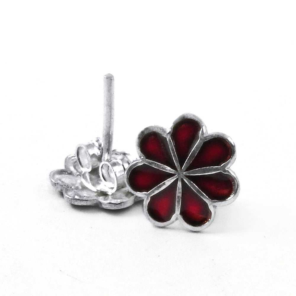 925 Sterling Silver Red Enamel Handmade Stud Earrings