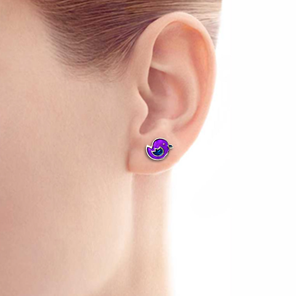 925 Sterling Silver Purple Enamel Mango Design Stud Earrings