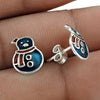 925 Sterling Silver Snowman Enamel Stud Earrings