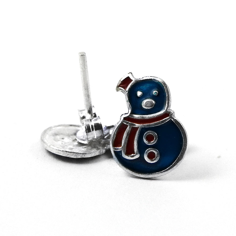 925 Sterling Silver Snowman Enamel Stud Earrings