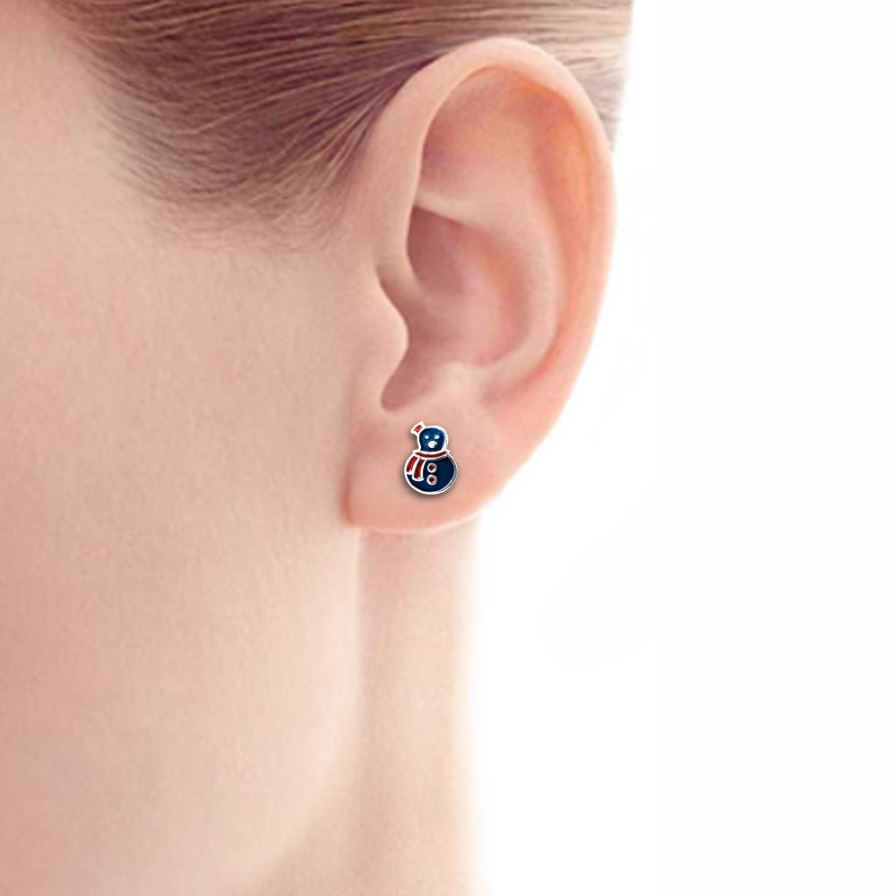 925 Sterling Silver Snowman Enamel Stud Earrings