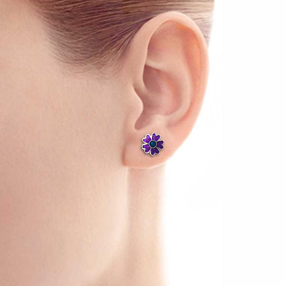 925 Sterling Silver Enamel Flower Stud Earrings For Women