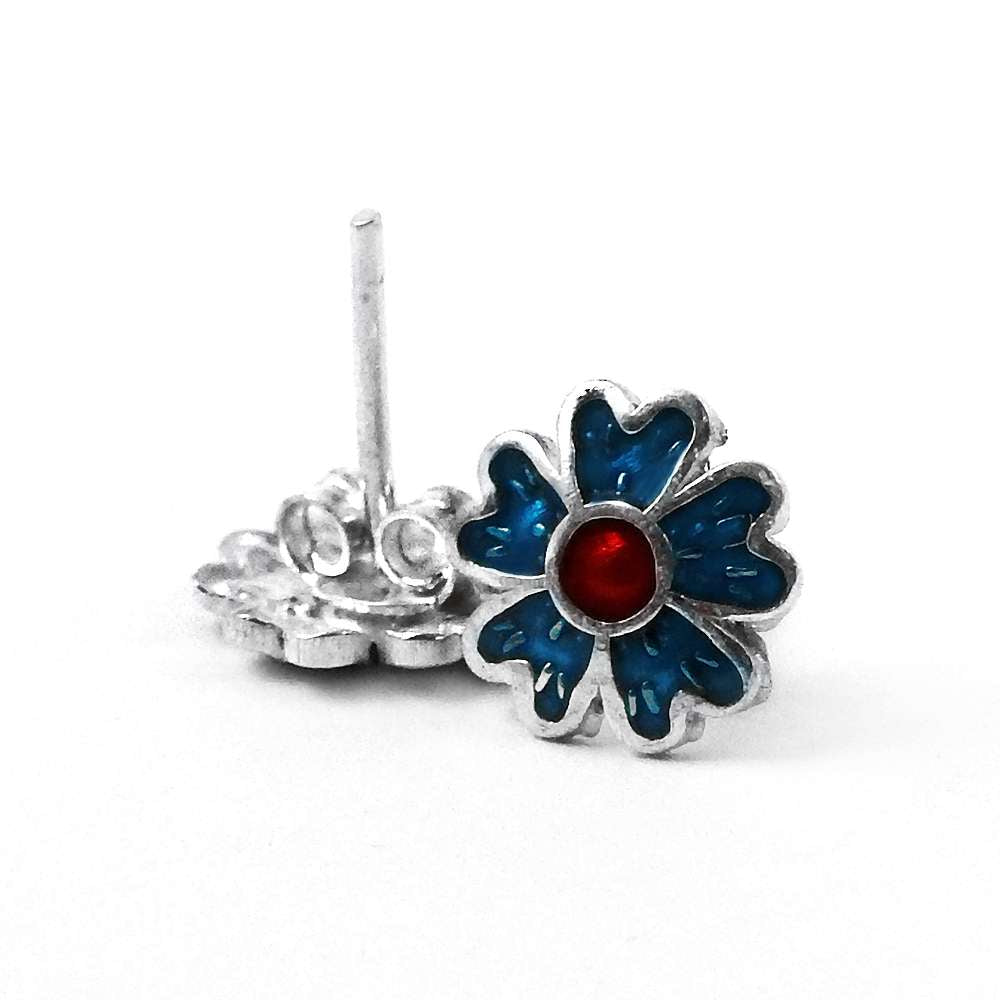 925 Sterling Silver Enamel Flower Stud Earrings Gift Jewelry