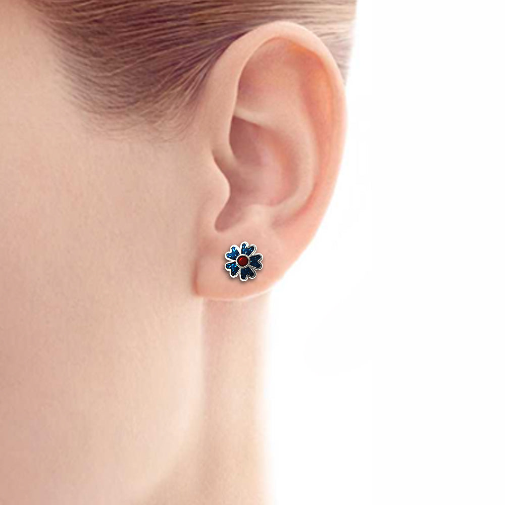 925 Sterling Silver Enamel Flower Stud Earrings Gift Jewelry