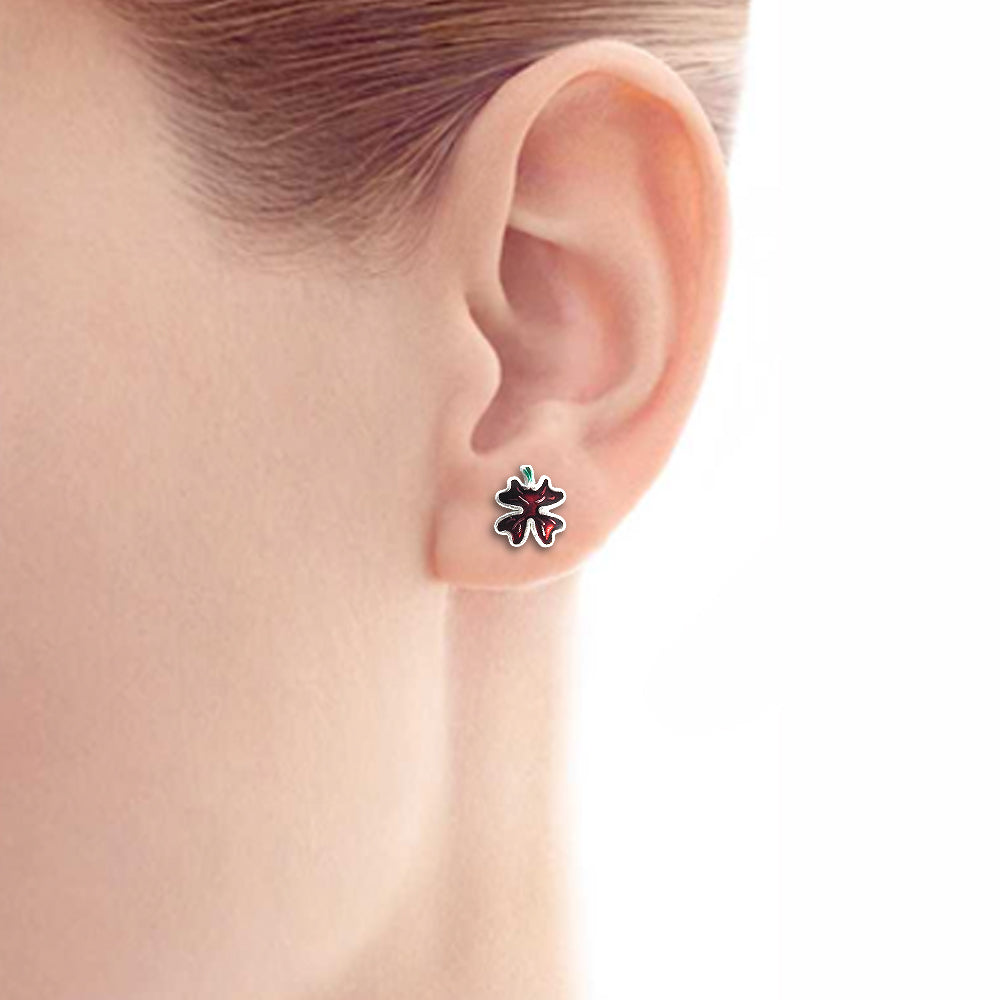 925 Sterling Silver Red Enamel Flower Stud Earrings Gift Jewelry