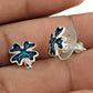 925 Sterling Silver Blue Enamel Flower Stud Earrings